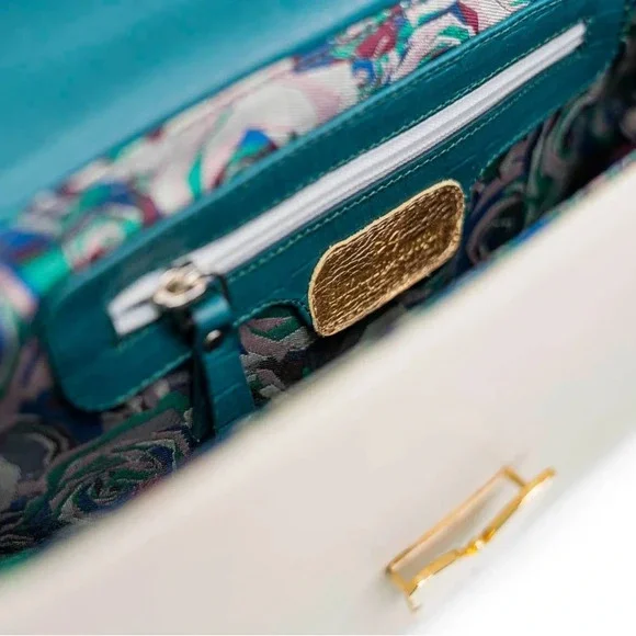 Elizabeth Sutton Leather Bag Multicolor Cream & Forest with 3D Butterfly Strap